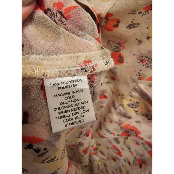 Ann Taylor LOFT Long Sleeve Sheer Cream Red Floral Button Up Blouse, Sz XL - Picture 8 of 10